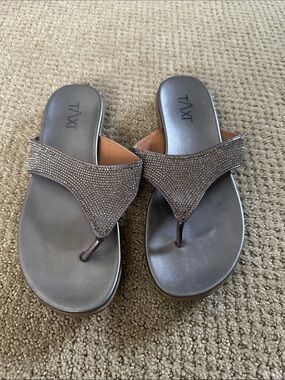 TAXI Metallic Brown Rhinestone Thong Sandals